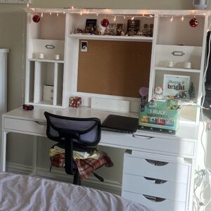 IKEA White Desk with Corkboard and Storage